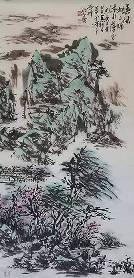 许红哲作品7《春风柳上归 流水落花香》  尺寸：70X136cm